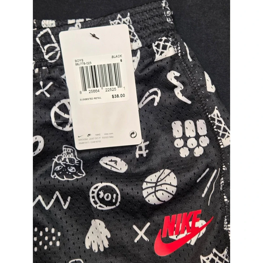 Nike Ball For All Mesh Basketball‎ Shorts Black Doodle Print Size 6 86J778-023
